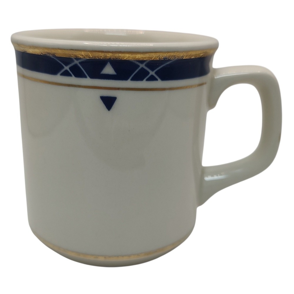 Vintage Homer Laughlin Coffee Mug White Blue with‎ Gold Trim 1930s HHA SEE